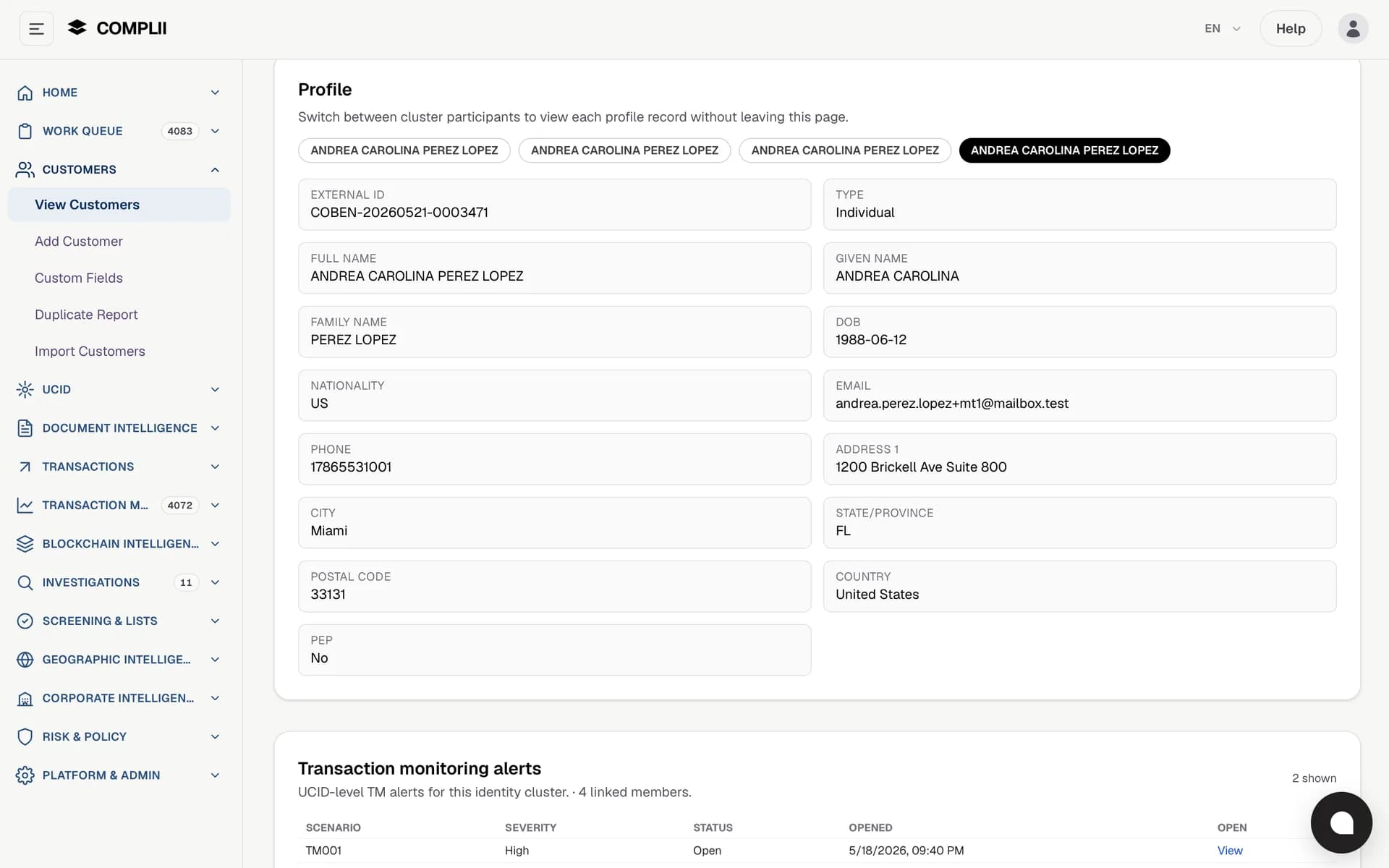 Complii customer onboarding workspace