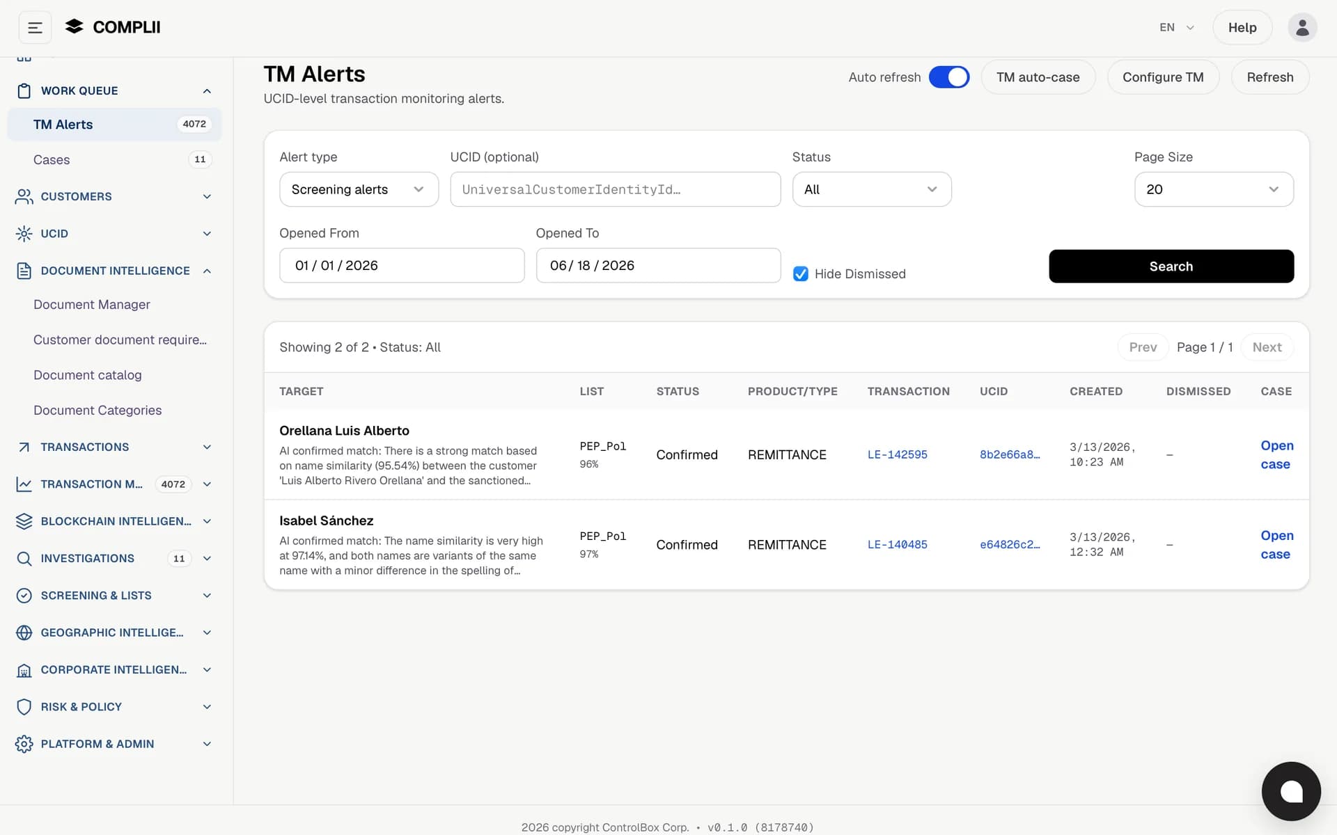 Complii screening and watchlist review