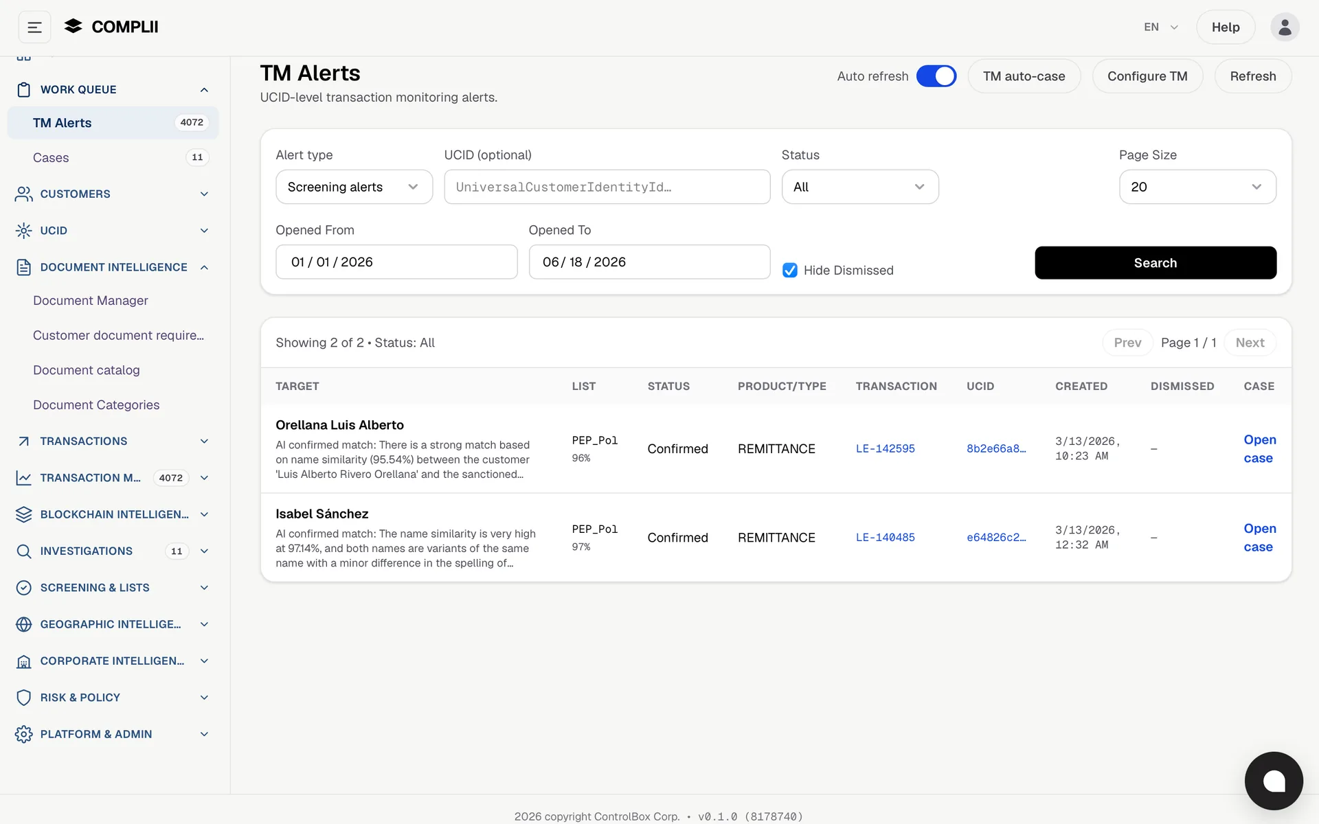 Screening & watchlists